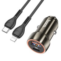  Auto lādētājs Hoco Z46A USB-A/Type-C PD20W+QC3.0 + Lightning grey 